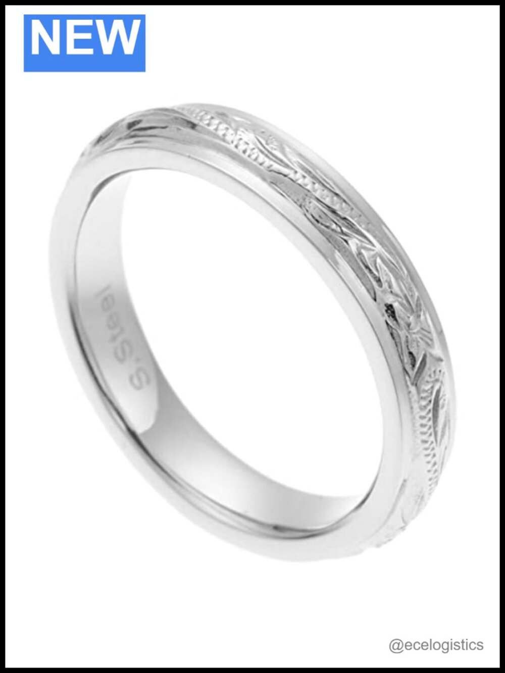 Hawaiian Plumeria Scroll Ring Surgical Stainless Steel Band